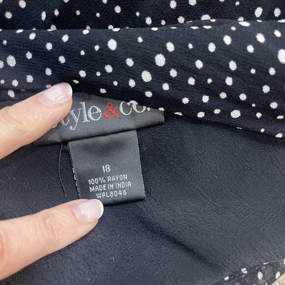 Style & Co Skirt Plus size 18 Black White Polka Dot Bias Knee Asymmetrical Boho - Picture 9 of 9